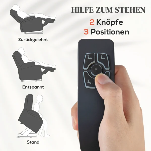 Elektrische tv fauteuil met opsta hulp, relaxfauteuil met ligfunctie, usb aansluiting, tv fauteuil met zakveerkern, zijtas en afstandsbediening, donkergrijs 5