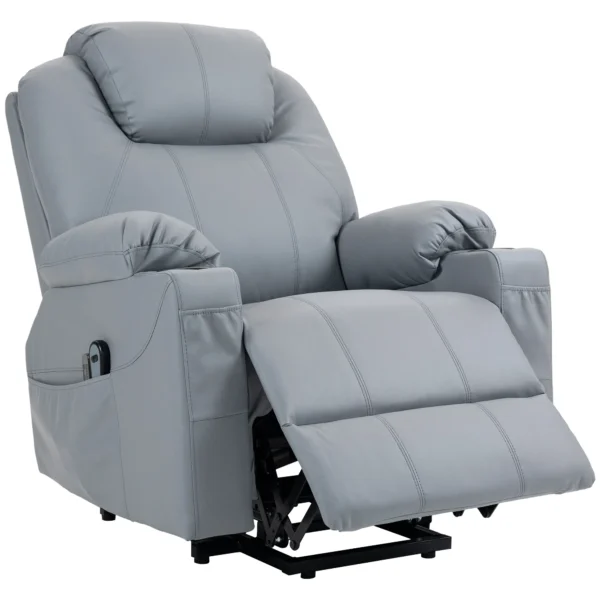 Elektrische tv fauteuil met opsta hulp, relaxfunctie, massagefunctie, ligfunctie, bekerhouder, afstandsbediening, zijtas, grijs 1