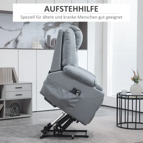 Elektrische tv fauteuil met opsta hulp, relaxfunctie, massagefunctie, ligfunctie, bekerhouder, afstandsbediening, zijtas, grijs 5