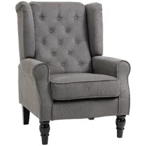 Enkele relaxstoel oorfauteuil met tufting, houten poten, polyester, donkergrijs, 74x86x102cm voor woonkamer & slaapkamer 1