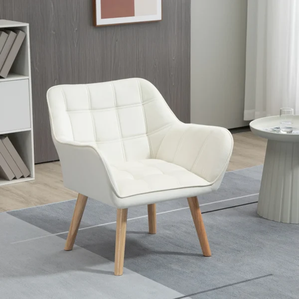 Enkele relaxstoel stoel met fluweelachtige uitstraling, verhoogde poten, gestoffeerde stoel voor woonkamer, slaapkamer, 64 x 62 x 72,5 cm, crème 2
