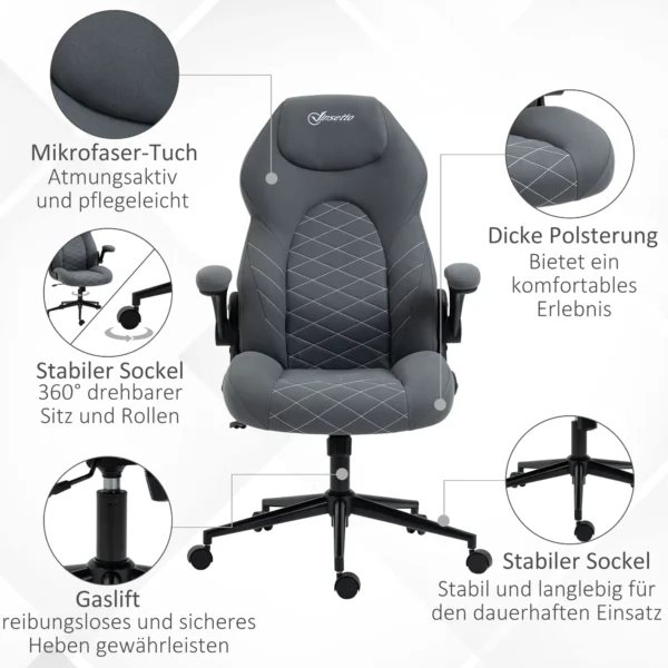 Ergonomische bureaustoel, bureaustoel met kantelfunctie, verstelbare armleuningen en zacht kussen, draaistoel voor kantoor & thuiswerkplek 8