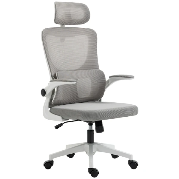 Ergonomische bureaustoel, in hoogte verstelbaar, met armleuningen, hoofdkussen, kantelfunctie en lendensteun, mesh grijs voor optimaal comfort 1
