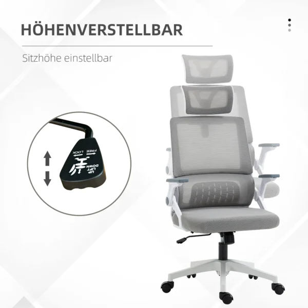 Ergonomische bureaustoel met verstelbare hoofdsteun en armleuningen, in hoogte verstelbare draaistoel met kantelfunctie en lendensteun van mesh 5