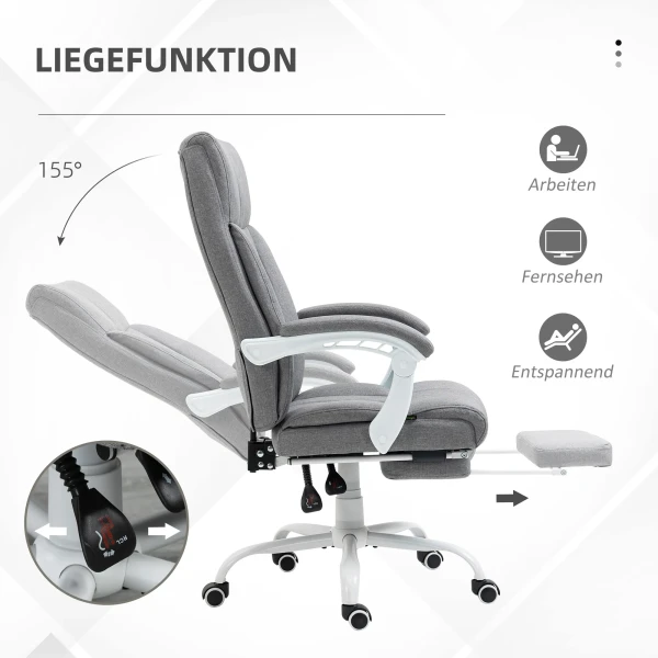 Ergonomische bureaustoel met verstelbare rugleuning 155° en ligfunctie, in hoogte verstelbaar voor comfort 7