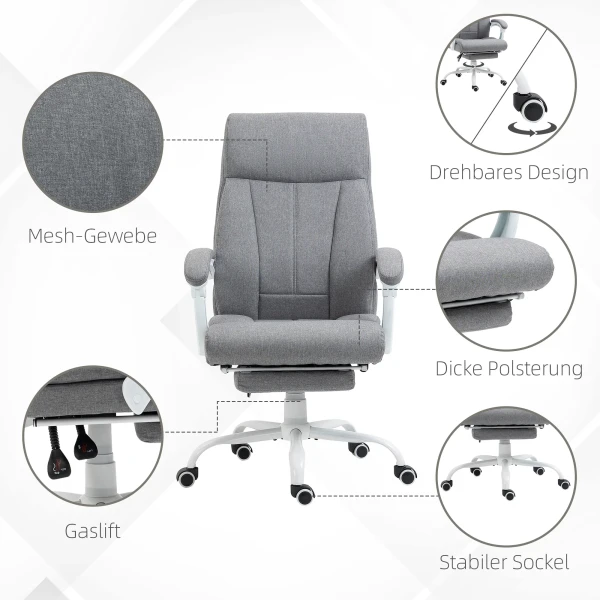 Ergonomische bureaustoel met verstelbare rugleuning 155° en ligfunctie, in hoogte verstelbaar voor comfort 8
