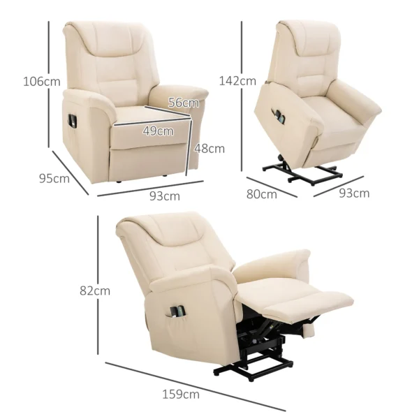 Fauteuil met opsta hulp, verstelbare relaxfauteuil, elektrische massagestoel met verwarmingsfunctie en afstandsbediening, crème kunstleer 4