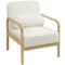 Fauteuil woonkamer loungestoel met armleuningen, houten poten, grote en dikke zitplaats, relaxstoel leesstoel met sierkussen, bouclé uiterlijk, gestoffeerde stoel voor slaapkamer wit 1