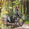 Fietsaanhanger 2 in 1 kinderwagen buggy, 360° draaibaar, staal oxford, blauw+zwart 2