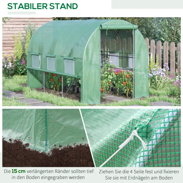 Foliekas 2,95x2x2m tunnel begraafbaar met 6 ramen uv bescherming voor plantenteelt in de tuin 7