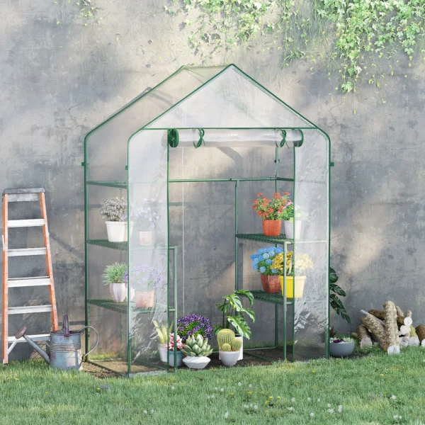 Foliekas bevaarbaar tomatenkas 142x73x195cm met 6 planken, transparant voor tuin & planten 2