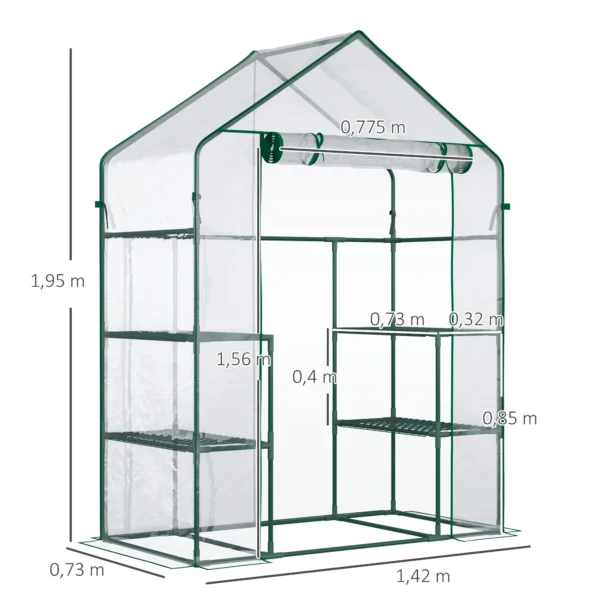Foliekas bevaarbaar tomatenkas 142x73x195cm met 6 planken, transparant voor tuin & planten 4