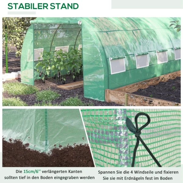 Foliekas polytunnel 3,97x3x2m, beloopbaar met uv bescherming, oprolbare afdekkingen van staal, groen voor tuin & planten 7