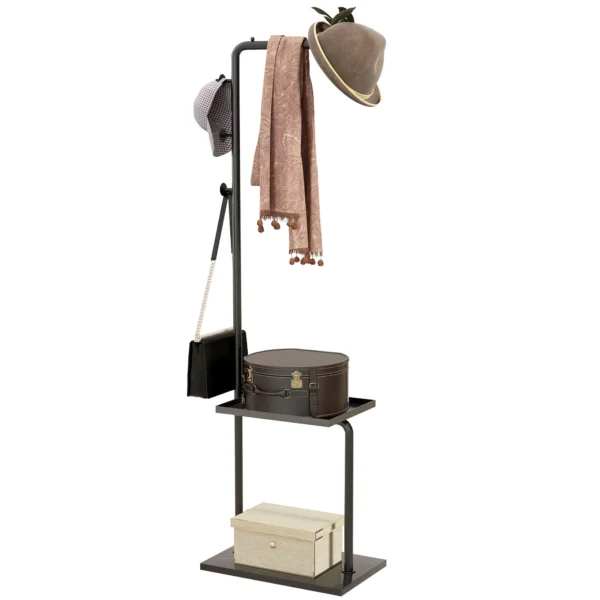 Garderoberek kledingrek met haken & dienblad voor kleding & hoeden, gang & ingang, 45x28x148 cm zwart 1