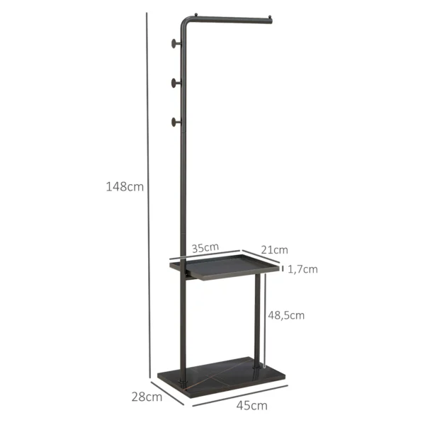 Garderoberek kledingrek met haken & dienblad voor kleding & hoeden, gang & ingang, 45x28x148 cm zwart 4