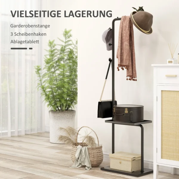 Garderoberek kledingrek met haken & dienblad voor kleding & hoeden, gang & ingang, 45x28x148 cm zwart 5