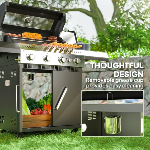 Gasgrill 12 kw grillwagen inkl 5 branders zijkoker rol drukminderer deksel gasslang 2 verwarmingszones thermometer zijplanken, bbq tuinbarbecue voor balkon, grill 135 x 54 x 110 cm 10