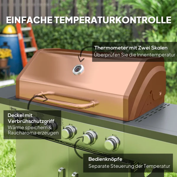 Gasgrill 8500btu grillwagen inkl 6 roestvrijstalen branders rol thermometer drukreductor gasslang deksel zijplanken, bbq tuin grill voor balkon, camping grill 141 x 55 x 110 cm 6