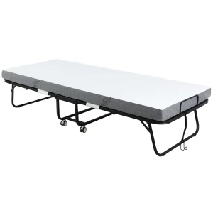 Gastenbed vouwbed met wielen, staal + schuimstof, wit + zwart, 200x75x42,5cm 1