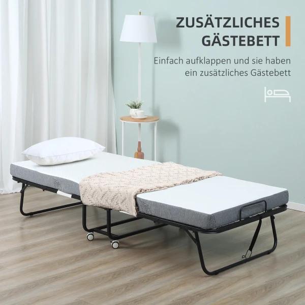 Gastenbed vouwbed met wielen, staal + schuimstof, wit + zwart, 200x75x42,5cm 5