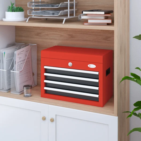 Gereedschapskoffer compacte gereedschapskist zonder gereedschap, met 4 laden, slot, staal, rood, 45x24,5x32,5cm 2