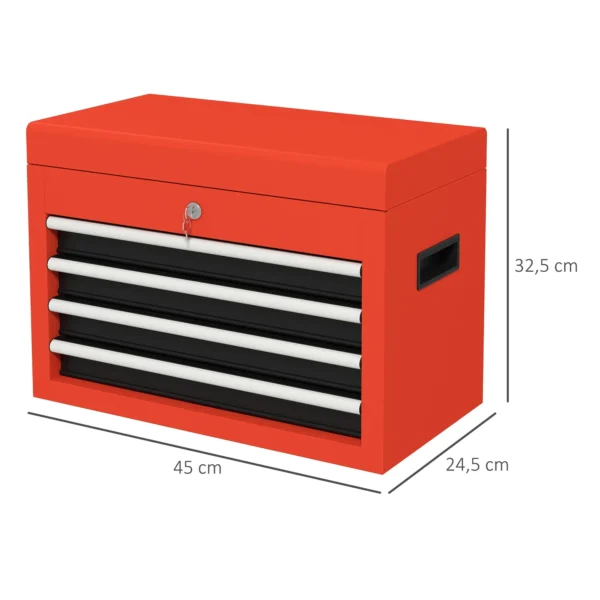 Gereedschapskoffer compacte gereedschapskist zonder gereedschap, met 4 laden, slot, staal, rood, 45x24,5x32,5cm 4