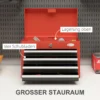Gereedschapskoffer compacte gereedschapskist zonder gereedschap, met 4 laden, slot, staal, rood, 45x24,5x32,5cm 5