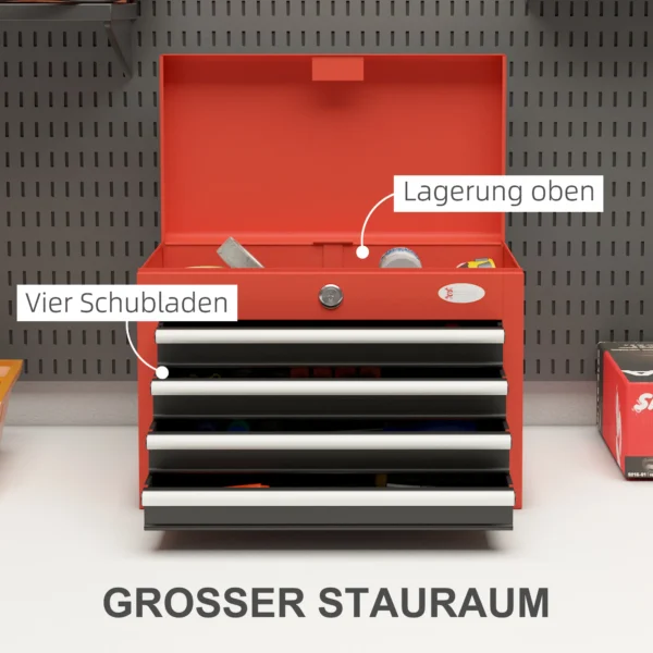 Gereedschapskoffer compacte gereedschapskist zonder gereedschap, met 4 laden, slot, staal, rood, 45x24,5x32,5cm 5