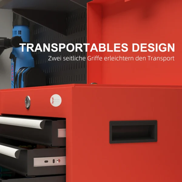 Gereedschapskoffer compacte gereedschapskist zonder gereedschap, met 4 laden, slot, staal, rood, 45x24,5x32,5cm 8