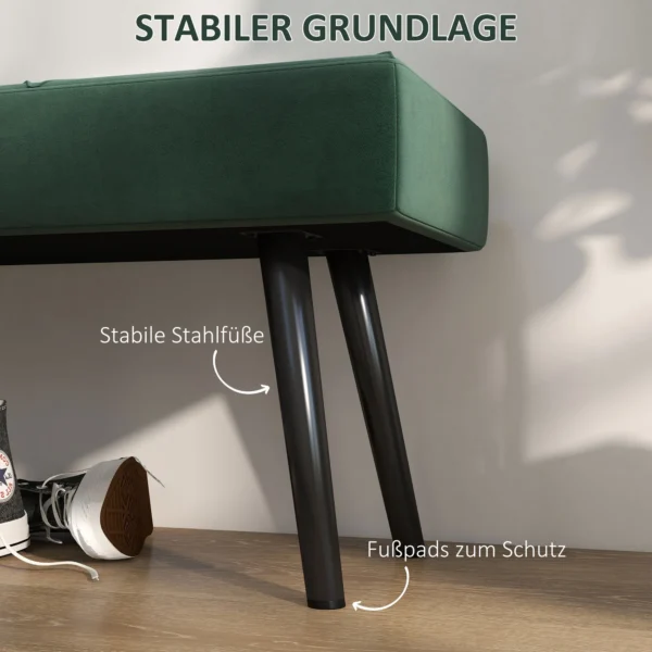 Gestoffeerde bank in fluweel look, zitbank, bedbank, gangbank in x patroon tot 120 kg voor slaapkamer 100x36x45 cm in groen 6