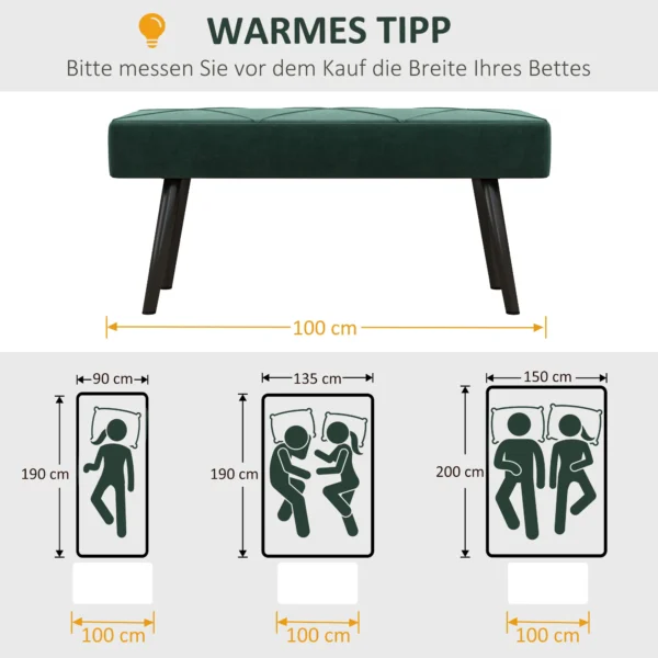 Gestoffeerde bank in fluweel look, zitbank, bedbank, gangbank in x patroon tot 120 kg voor slaapkamer 100x36x45 cm in groen 8
