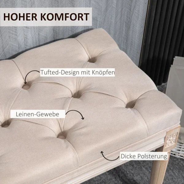 Gestoffeerde bank vintage zitbank halbank met knoppen linnenlook tot 120 kg belastbaar 80x40x43 cm beige voor hal & woonkamer 5