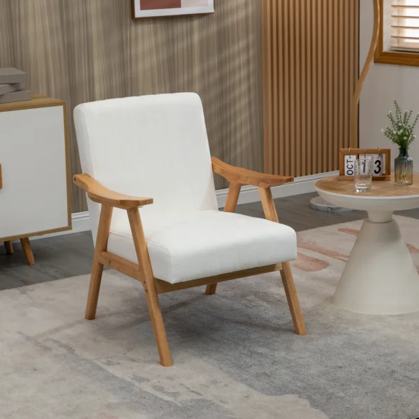 Gestoffeerde fauteuil lounge stoel in fluweel look met armleuningen, scandi design, crème, 68x74x82cm 7