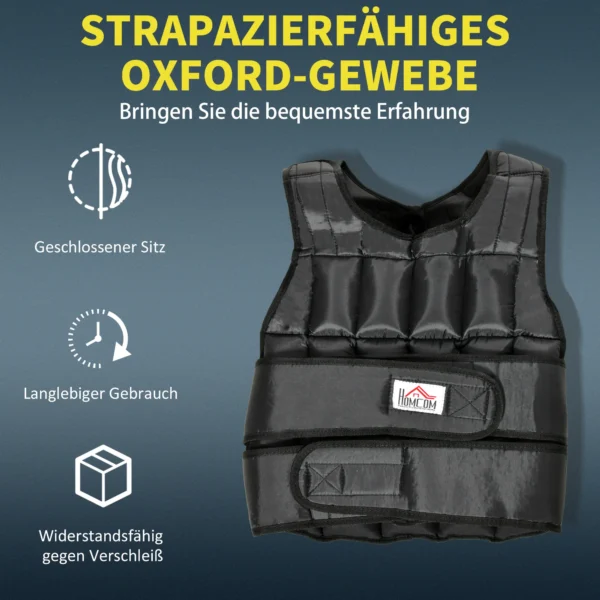 Gewichtsvest 30 kg verstelbaar met 35 gewichtszakken voor krachttraining gemaakt van oxford metaal zwart 60x50cm 5