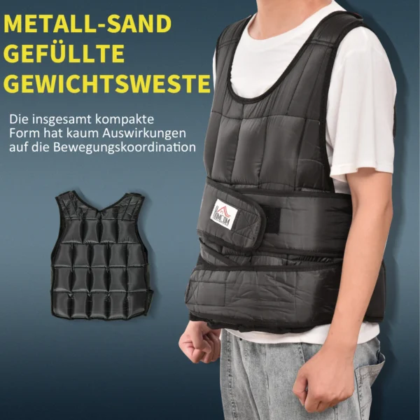 Gewichtsvest 30 kg verstelbaar met 35 gewichtszakken voor krachttraining gemaakt van oxford metaal zwart 60x50cm 8