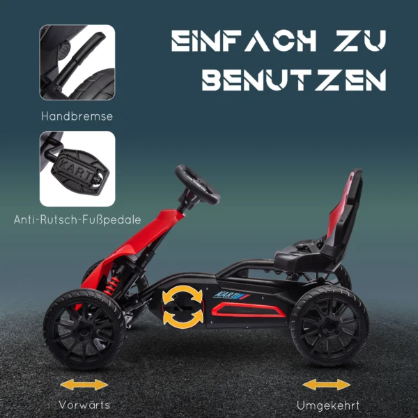 Gokart kinderrijvoertuig trapauto met verstelbare zitplaats en handrem voor kinderen 3 8 jaar, kettcar voor buitenplezier 6