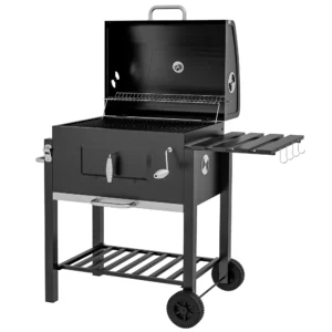 Grillwagen houtskoolgrill bbq staande grill roestvrij staal zwart 113x65x108cm voor tuin & terras 1
