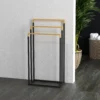 Handdoekenrek badhanddoekhouder met 3 stangen van staal en bamboe in zwart, ideaal voor badkamers 8
