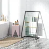 Handdoekenrek, vrijstaande handdoekhouder met 3 handdoekstangen, badhanddoekhouder voor badkamer, staal, zwart 2
