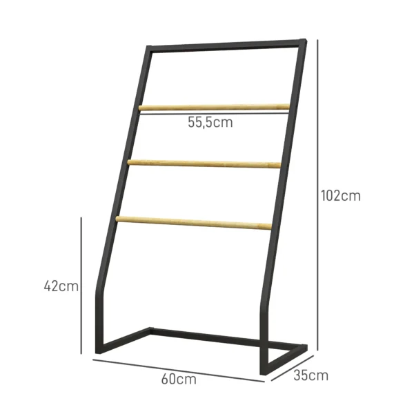 Handdoekenrek, vrijstaande handdoekhouder met 3 handdoekstangen, badhanddoekhouder voor badkamer, staal, zwart 4