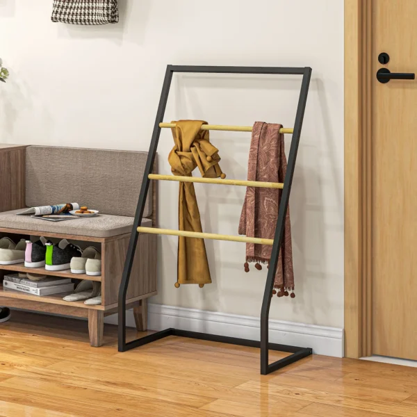 Handdoekenrek, vrijstaande handdoekhouder met 3 handdoekstangen, badhanddoekhouder voor badkamer, staal, zwart 8