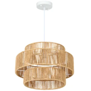 Hanglamp met e27 fitting, boho stijl, plafondlamp met lampenkap van hennep touw voor keuken, eetkamer, lichtbruin 1