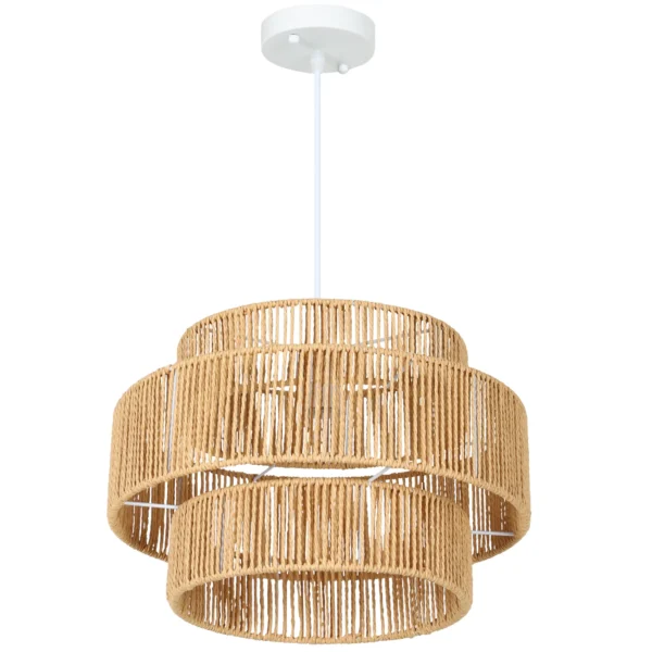 Hanglamp met e27 fitting, boho stijl, plafondlamp met lampenkap van hennep touw voor keuken, eetkamer, lichtbruin 1