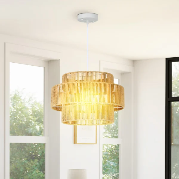 Hanglamp met e27 fitting, boho stijl, plafondlamp met lampenkap van hennep touw voor keuken, eetkamer, lichtbruin 10