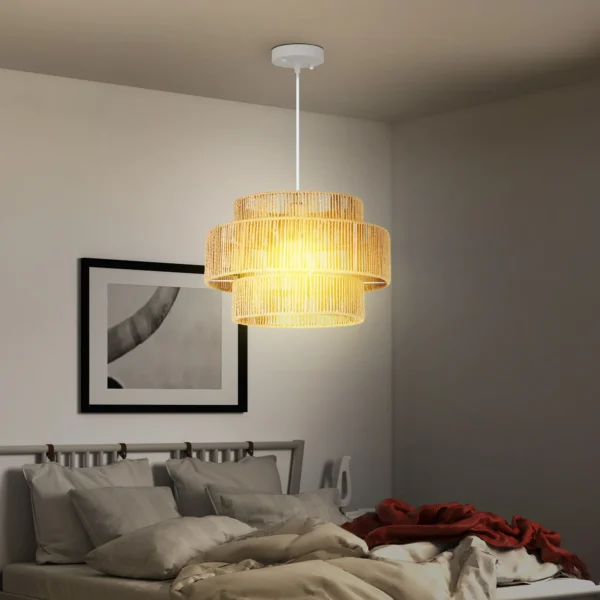 Hanglamp met e27 fitting, boho stijl, plafondlamp met lampenkap van hennep touw voor keuken, eetkamer, lichtbruin 2