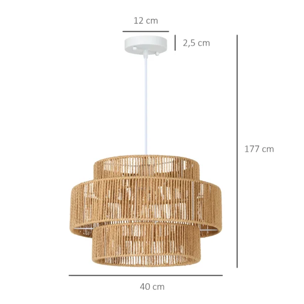 Hanglamp met e27 fitting, boho stijl, plafondlamp met lampenkap van hennep touw voor keuken, eetkamer, lichtbruin 4