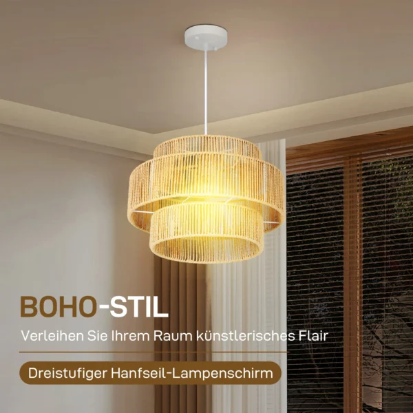 Hanglamp met e27 fitting, boho stijl, plafondlamp met lampenkap van hennep touw voor keuken, eetkamer, lichtbruin 5