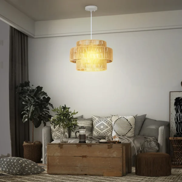 Hanglamp met e27 fitting, boho stijl, plafondlamp met lampenkap van hennep touw voor keuken, eetkamer, lichtbruin 7