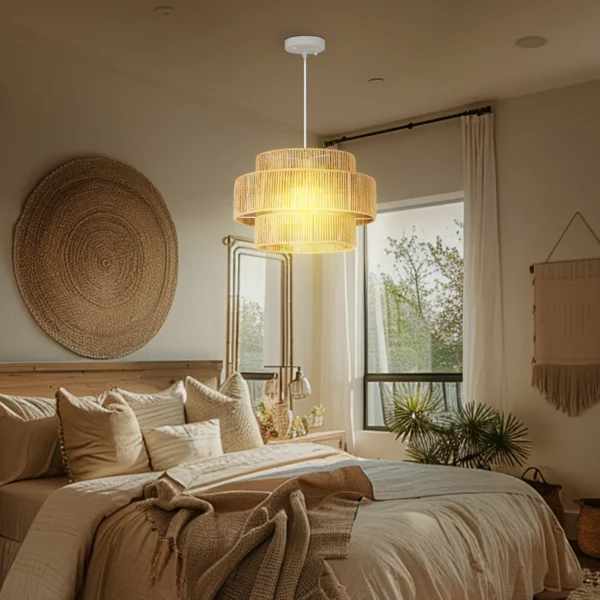 Hanglamp met e27 fitting, boho stijl, plafondlamp met lampenkap van hennep touw voor keuken, eetkamer, lichtbruin 8