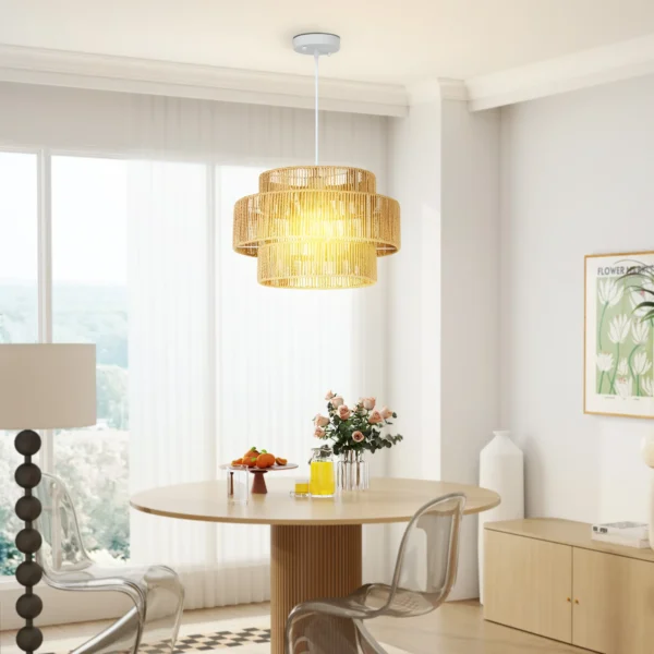 Hanglamp met e27 fitting, boho stijl, plafondlamp met lampenkap van hennep touw voor keuken, eetkamer, lichtbruin 9
